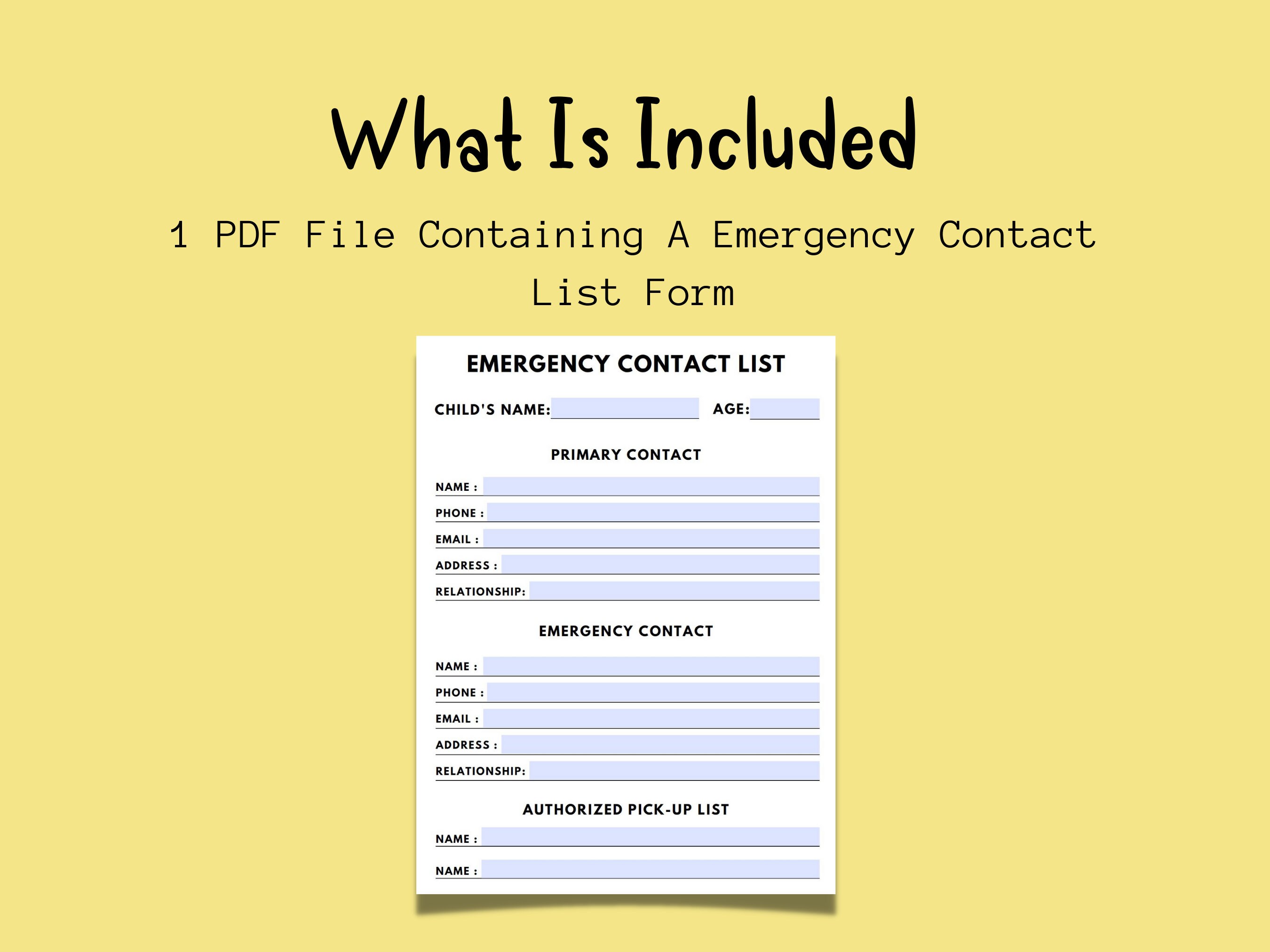 Daycare Emergency Contact Form | Emergency Contact Form for Daycares ...