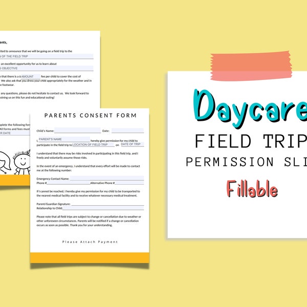 Field Trip Permission Slip and Field Trip Letter to Parents | Field Trip Consent Form | Parent Permission Form | Field Trip Daycare Forms