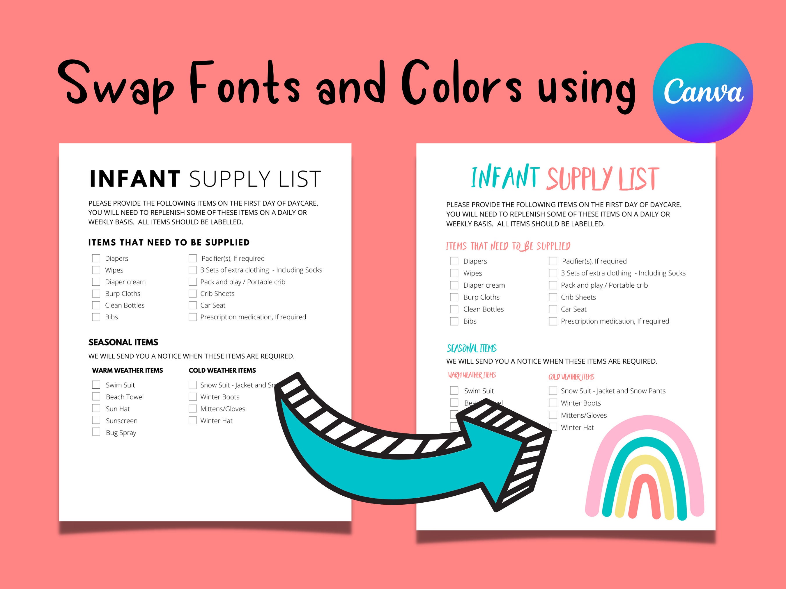 Infant Supply List for Daycares Infant Supply List for Home Etsy
