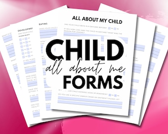 Daycare All About Me Forms: Child Information Sheet for Home Daycare & Childcare Centers