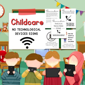 No Technological Devices Bulletin Board Sign For Childcare | No Cell Phone Sign For Daycares