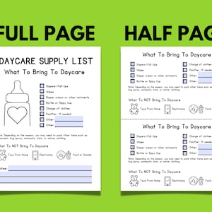 Daycare Supply List Printable: Parent Handout - Etsy