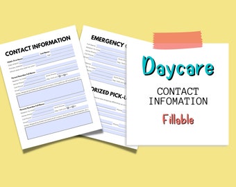 Daycare Contact Information Forms | Emergency Contact Forms For Childcare | Preschool Emergency Contact List | Pick up Authorization Forms