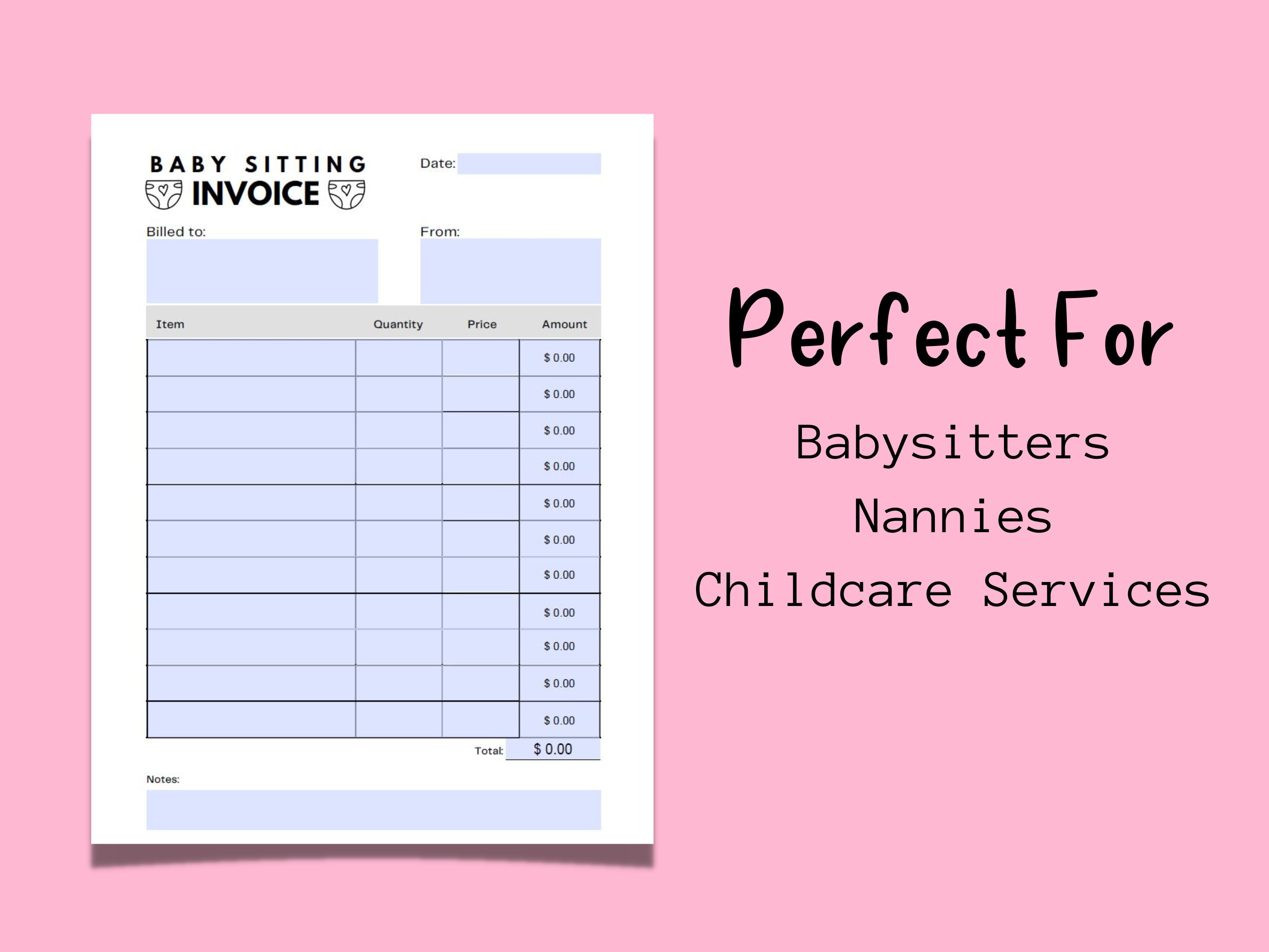 Babysitting Invoice Template Fillable Babysitting Invoice Babysitter Babysitting Invoice Template Fillable Babysitting Invoice Babysitter