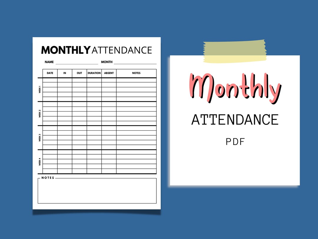 Monthly Attendance Sheet for Daycare | Monday to Friday Attendance ...