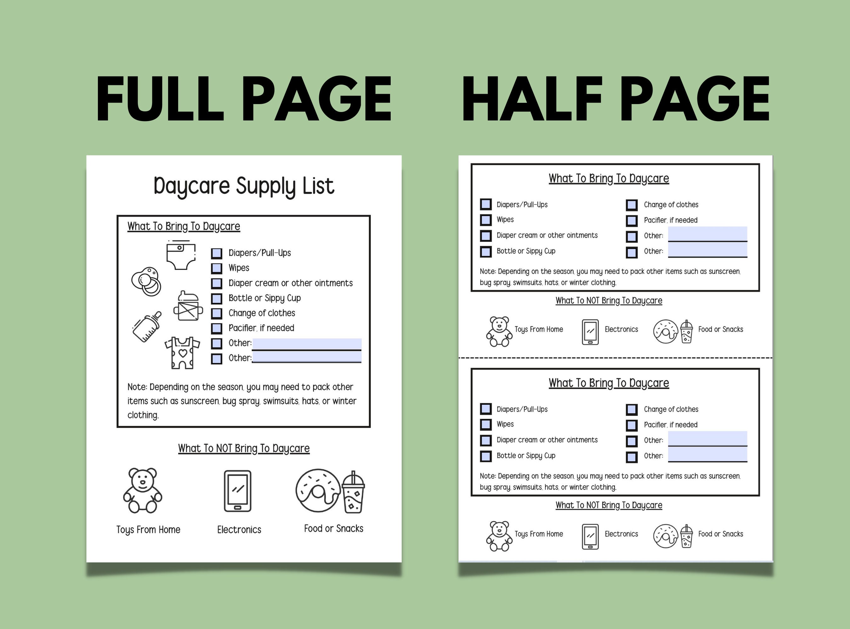 Daycare Supply List for Parents Items Needed for Daycare Childcare