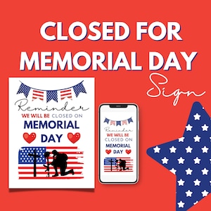 Geschlossen für Memorial Day Zeichen | Wir sind geschlossen für Memorial Day Zeichen | Memorial Day Stunden Zeichen | Memorial Day Geschlossene Beschilderung | 8,5"x11" | PDF