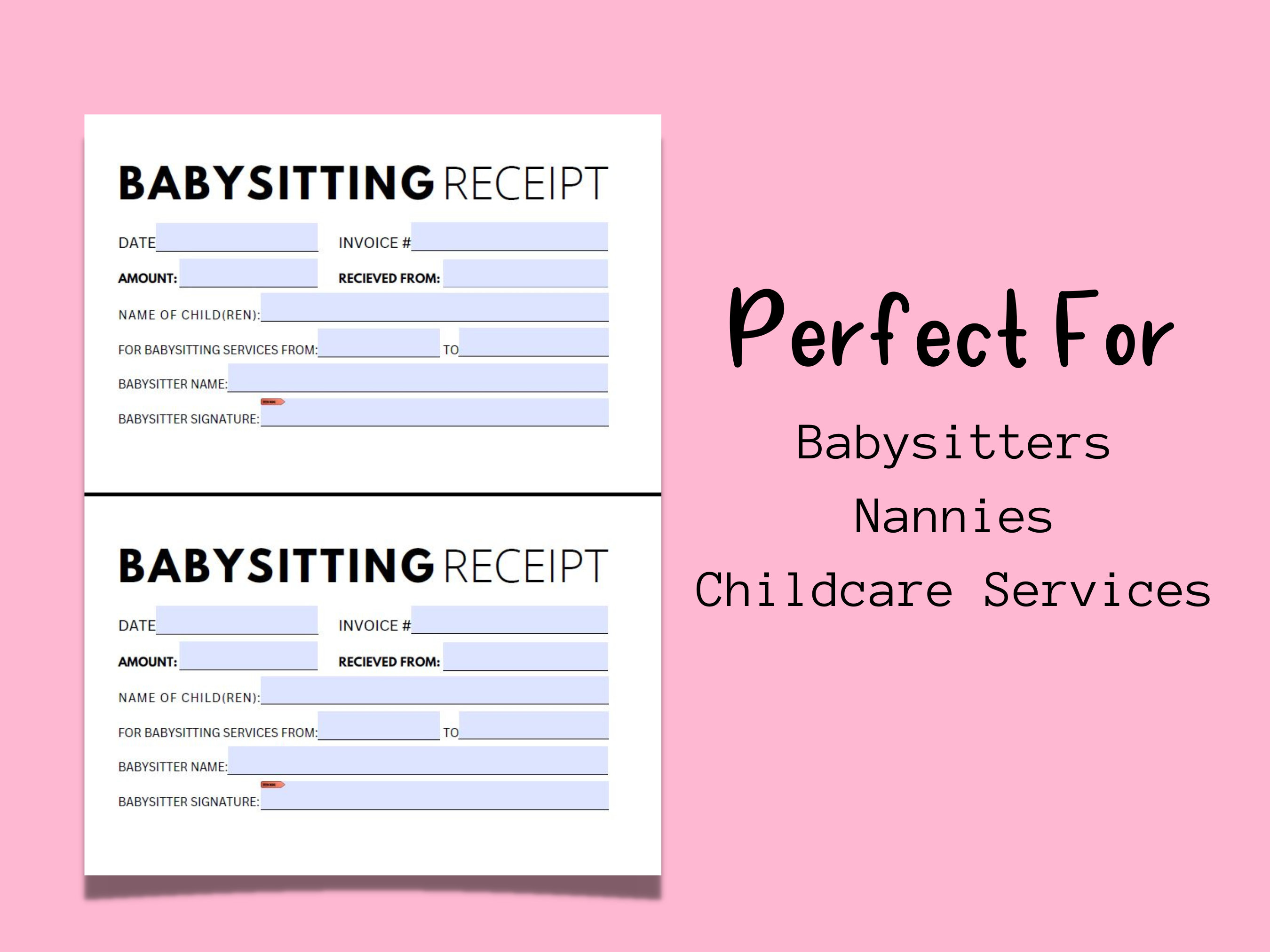 Babysitting Receipt for Childcare Fillable Babysitter Receipt Babysitting Receipt for Childcare Fillable Babysitter Receipt