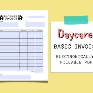 Daycare Invoice | Childcare Invoice |  Fillable Invoice for Daycares | Home Daycare Invoice | Invoice for Daycares | Daycare Fee Invoice