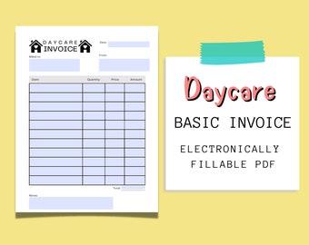 Daycare Invoice | Childcare Invoice |  Fillable Invoice for Daycares | Home Daycare Invoice | Invoice for Daycares | Daycare Fee Invoice