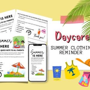 Recordatorio de ropa de verano para guarderías / Formulario de cambio de ropa / Avisos recordatorios para padres / Recordatorios para padres / Carta recordatoria para guarderías
