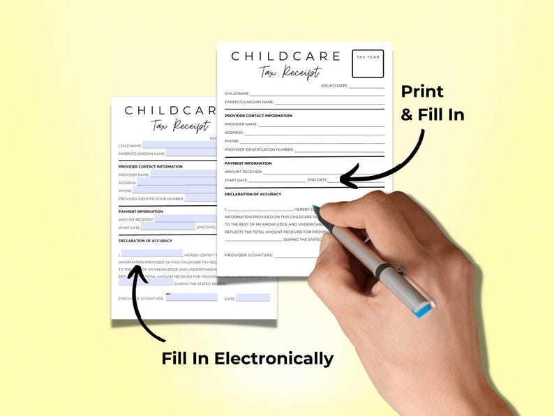 Fillable Childcare Tax Receipt Form (PDF) - Etsy