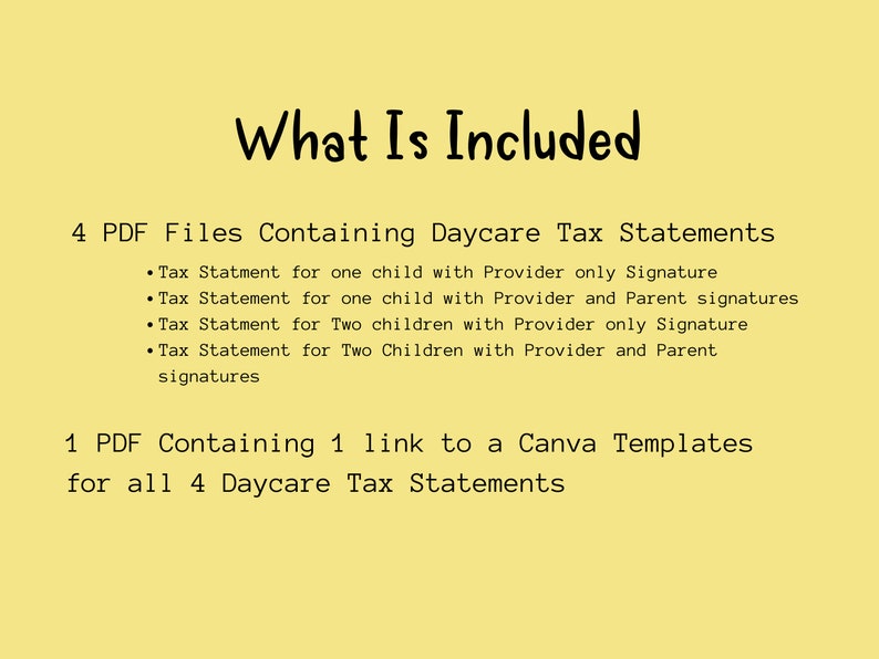 Tax Statement for Home Daycares Daycare Tax Receipts Etsy