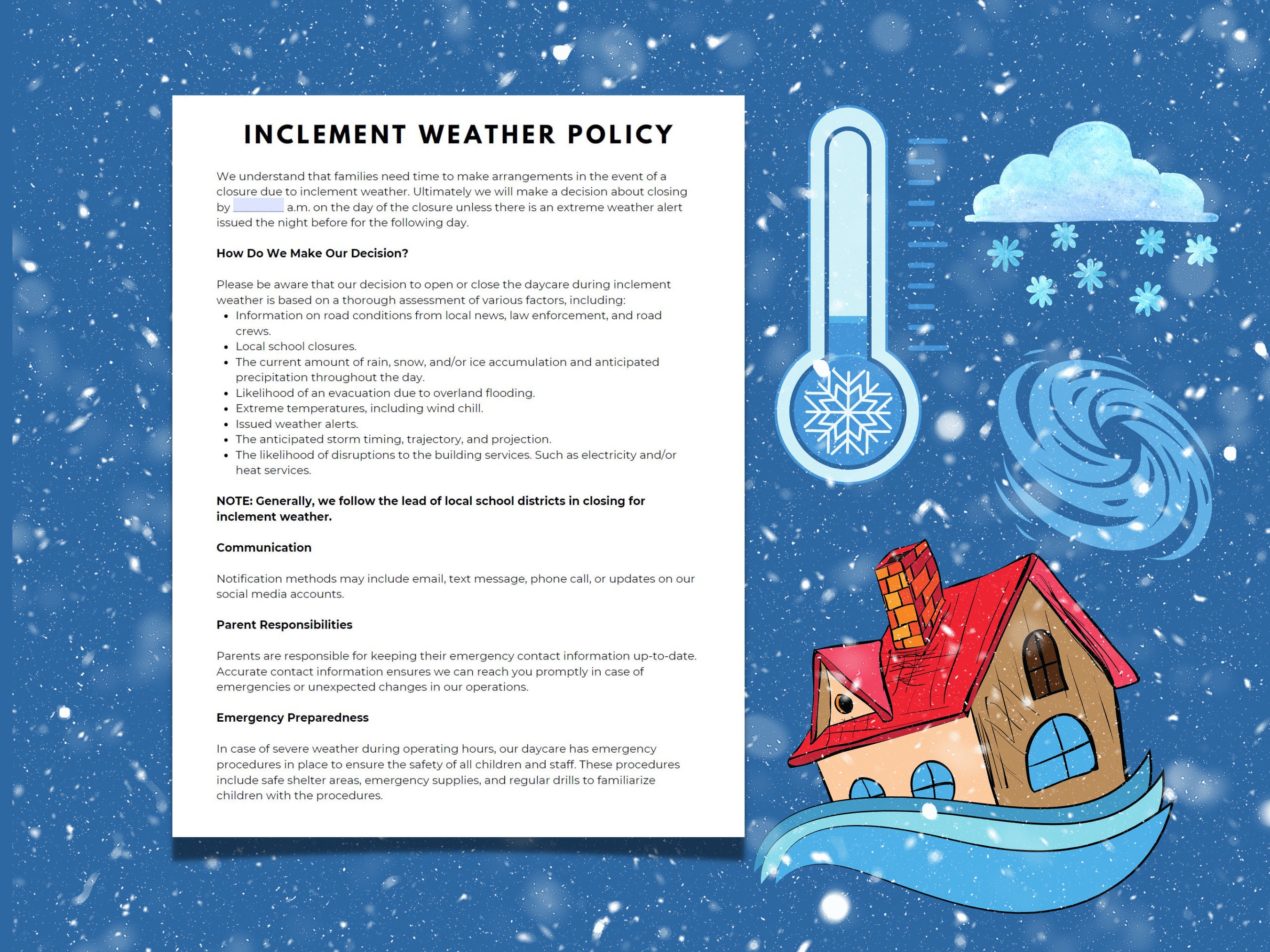 Inclement Weather Policy for Daycares Daycare Weather Policy Severe