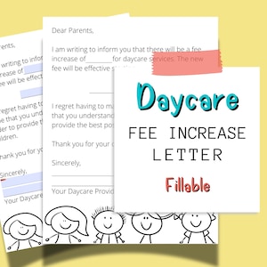 Carta de Aumento de Taxa de Creche | Carta de Aumento de Taxa de Creche | Formulário de Creche Preenchável | Negócio de Creche