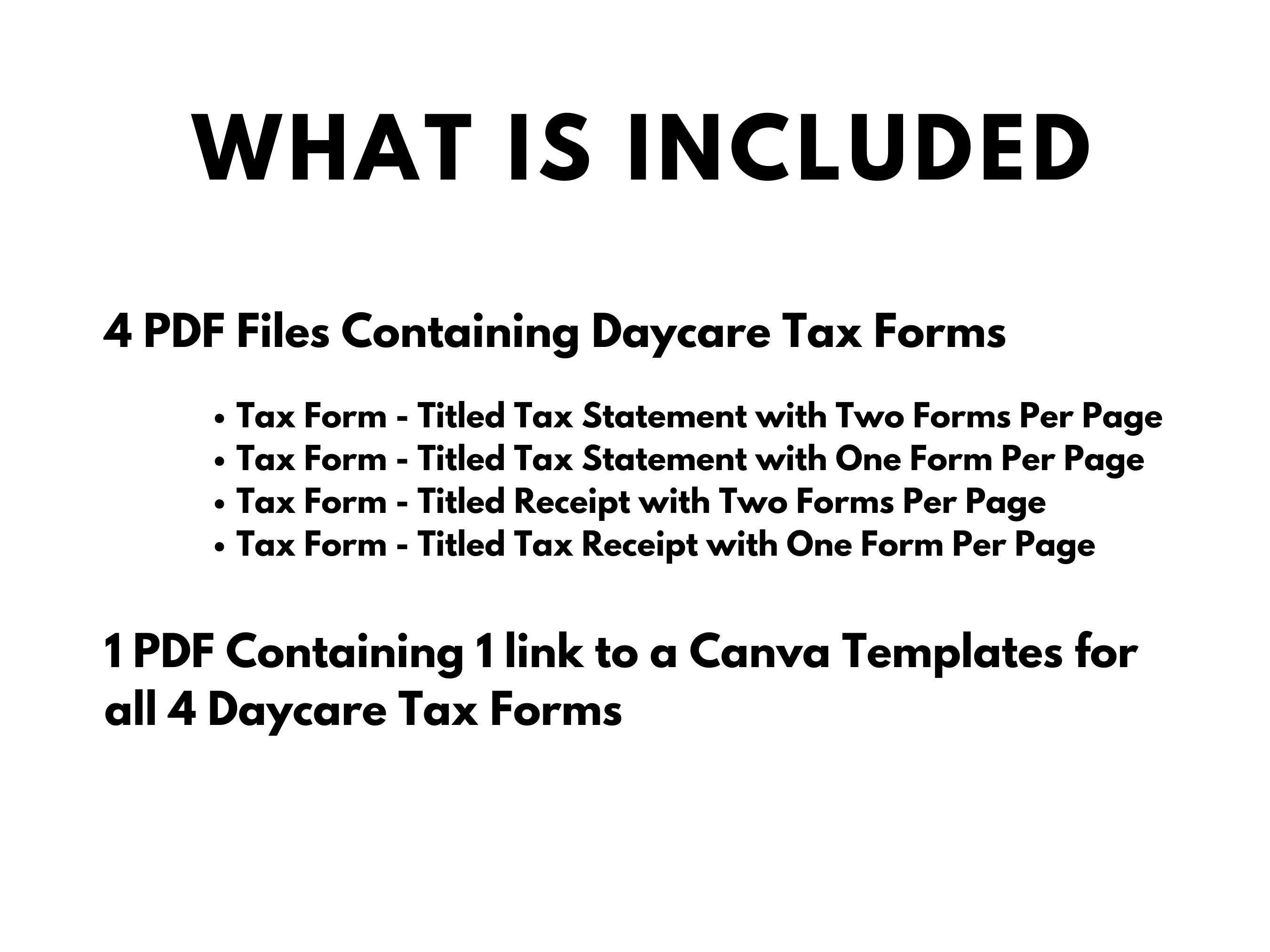 Daycare Tax Form Daycare Tax Receipt Daycare Tax Statement Childcare