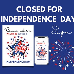 Geschlossen für Independence Day Schild | Geschlossen 4. Juli Schild | Wegen Feiertag geschlossen-Schild
