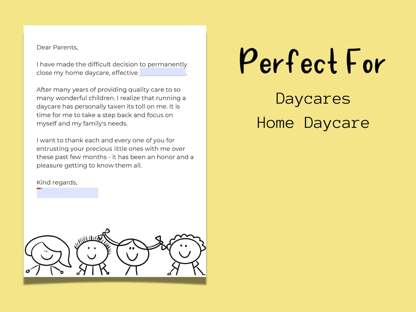 Daycare Permanent Closure Letter to Parents Daycare Closing Notice