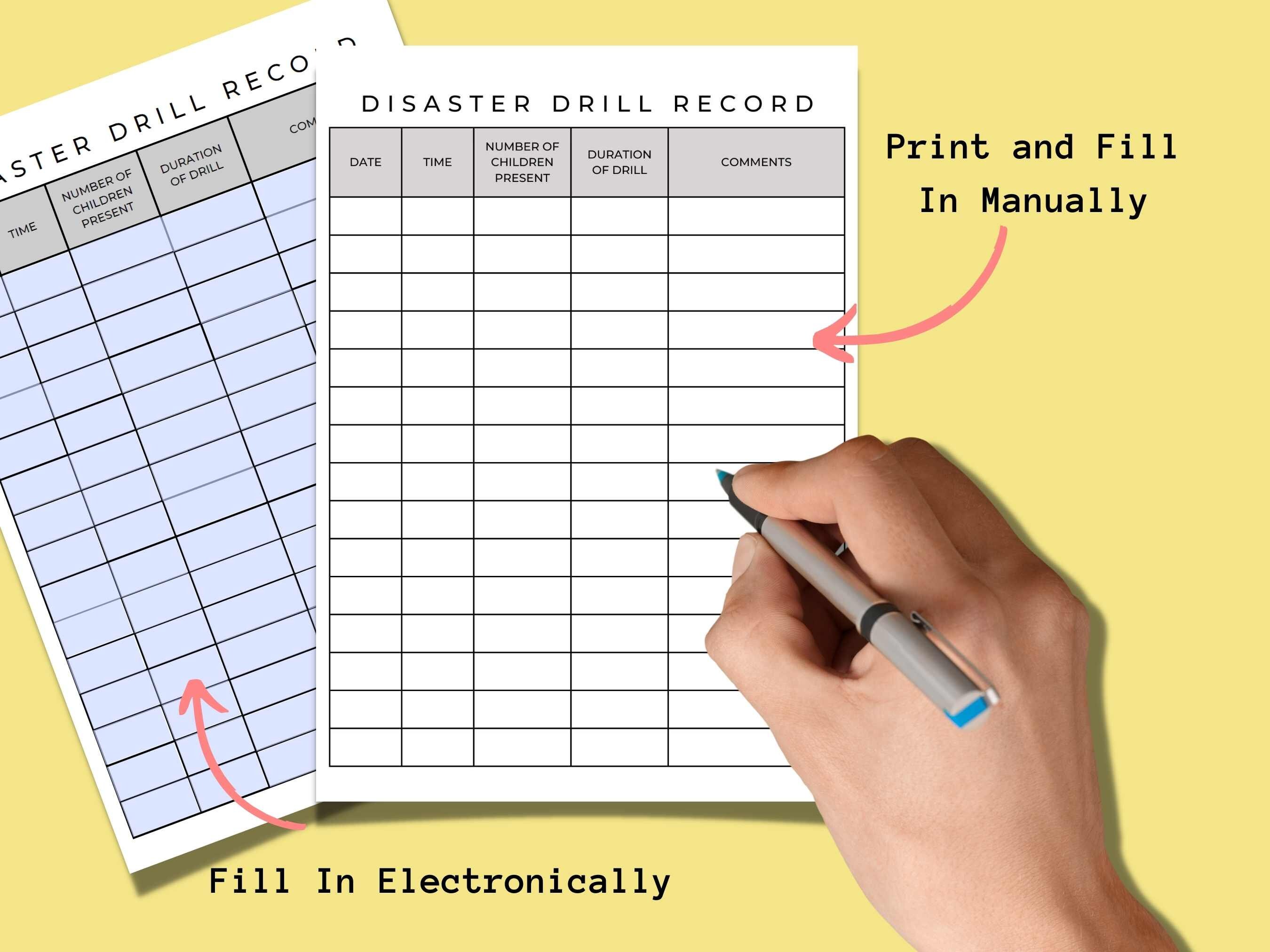 Disaster Drill Record for Daycares Disaster Drill Template Emergency
