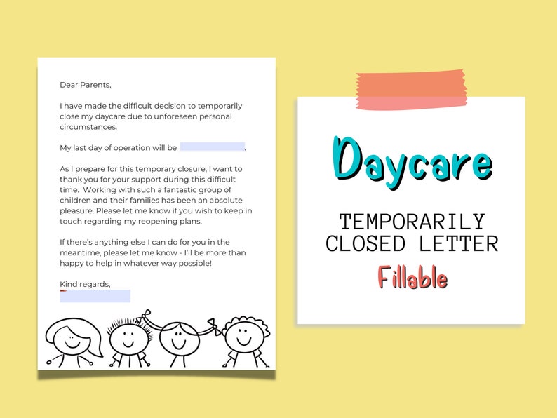 Daycare Temporary Closure Letter to Parents Daycare Closing - Etsy