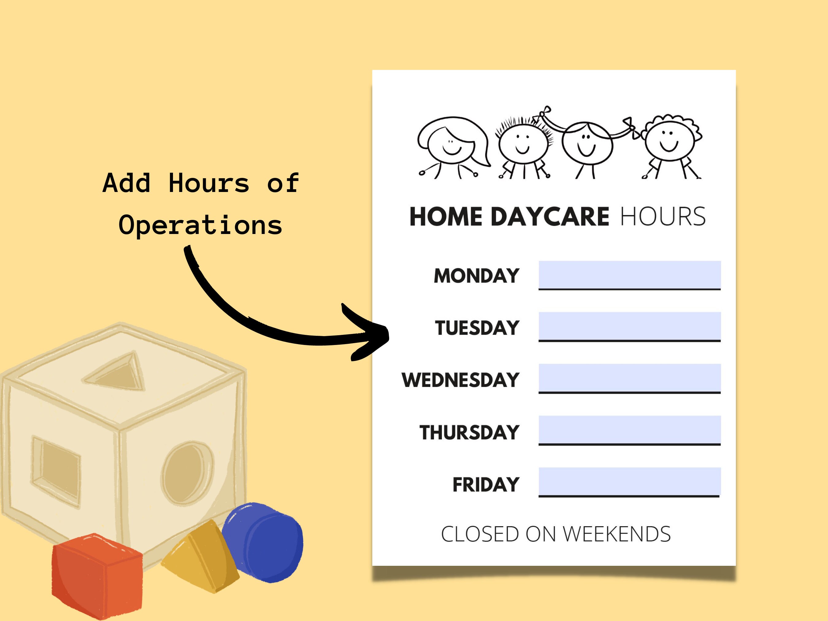 Home Daycare Business Hours Sign Home Daycare Hours of Operations Sign