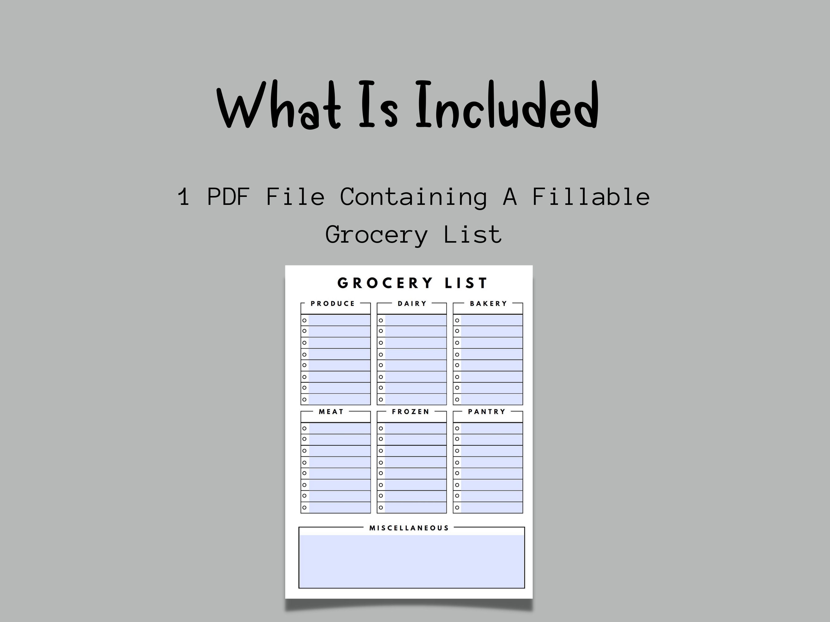 Fillable Grocery List for Daycare Grocery List Shopping List Grocery