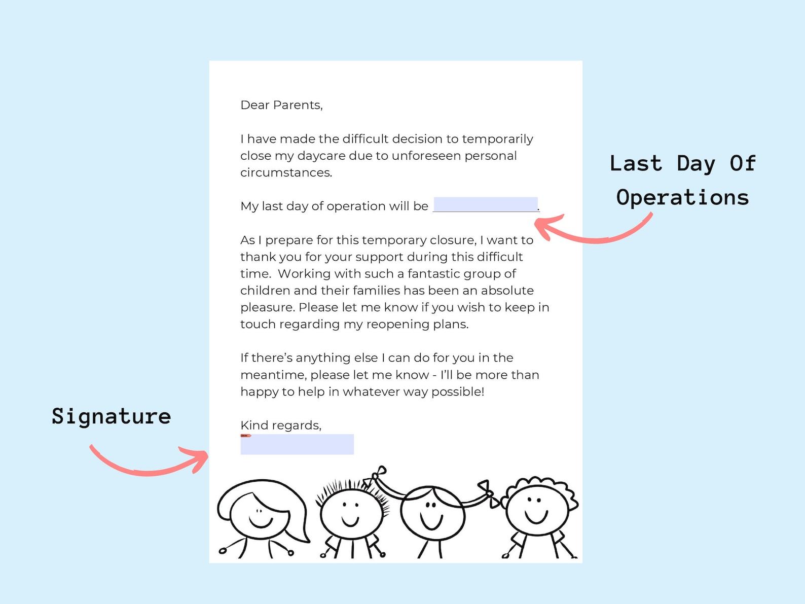 Daycare Temporary Closure Letter to Parents | Daycare Closing Notice ...