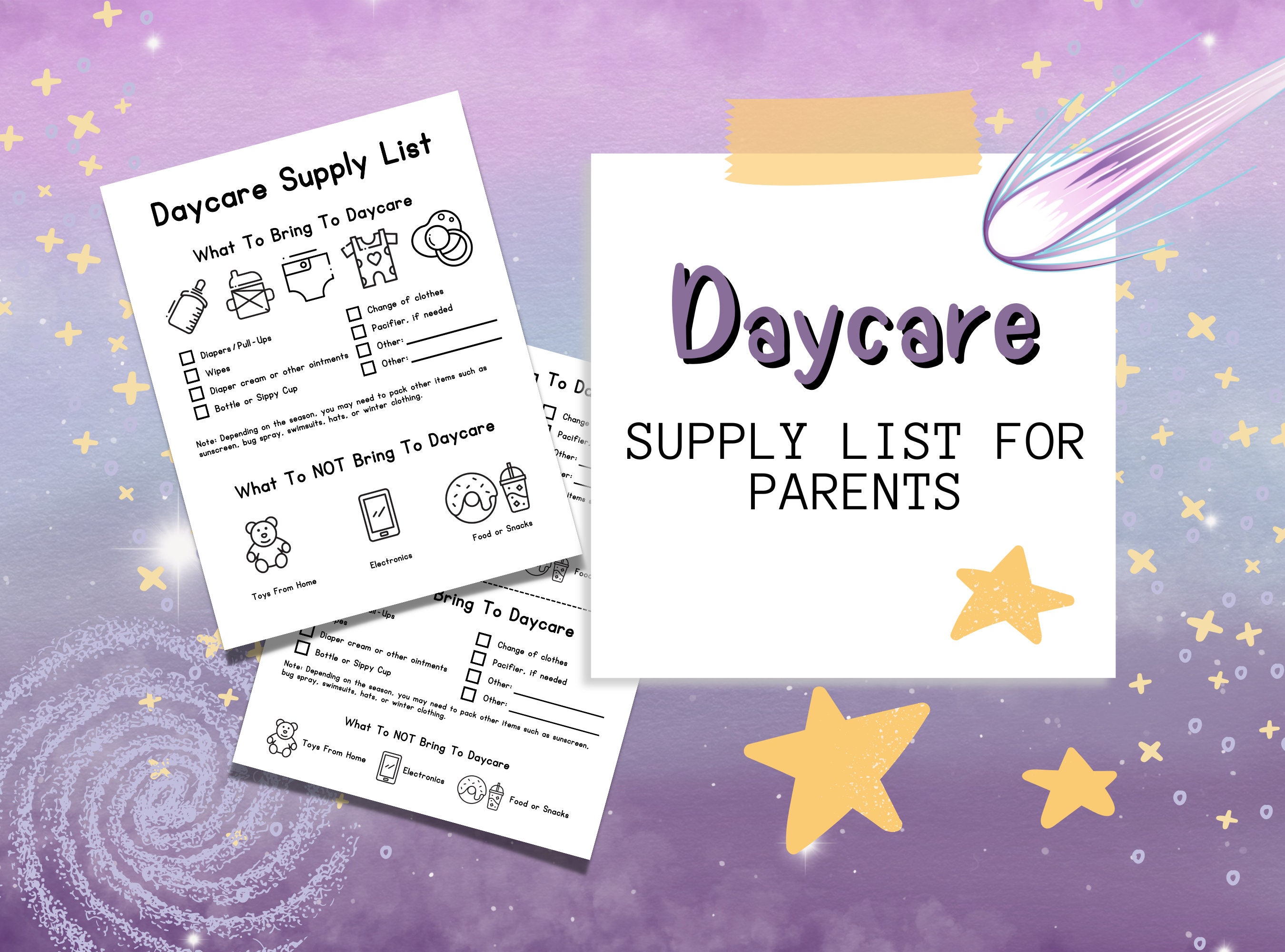 Daycare Supplies / Parent Notice / Supplies Needed / Childcare Notice /  Home Daycare / Parent Notice