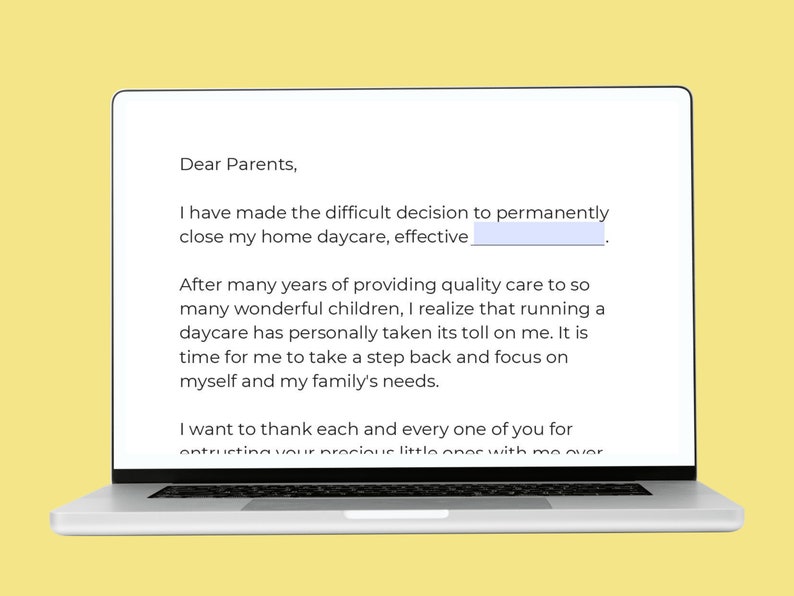 Daycare Permanent Closure Letter to Parents Daycare Closing Notice