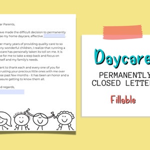 Carta de fechamento permanente de creche para os pais | Aviso de fechamento de creche | Carta de fechamento de creche | Carta aos pais sobre o fechamento de creche