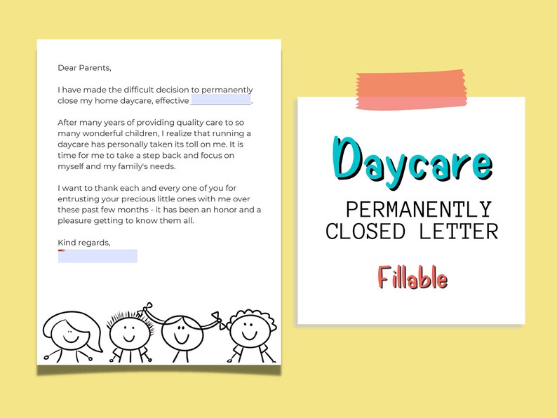 Daycare Permanent Closure Letter To Parents Daycare Closing Notice