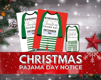 Christmas PJ Day Reminder For Parents | Daycare Pajama Day Reminder |  Pajama Day Notice | Christmas PJ Party | Teacher Christmas Reminders