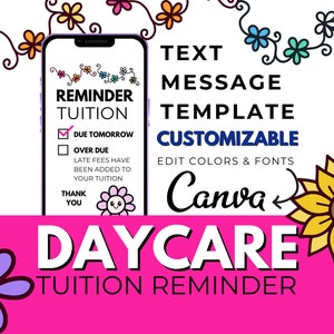 Modèle de message texte numérique pour rappel de frais de scolarité, avis numérique pour la garderie, modèle modifiable, carte texte électronique, envoi par texte