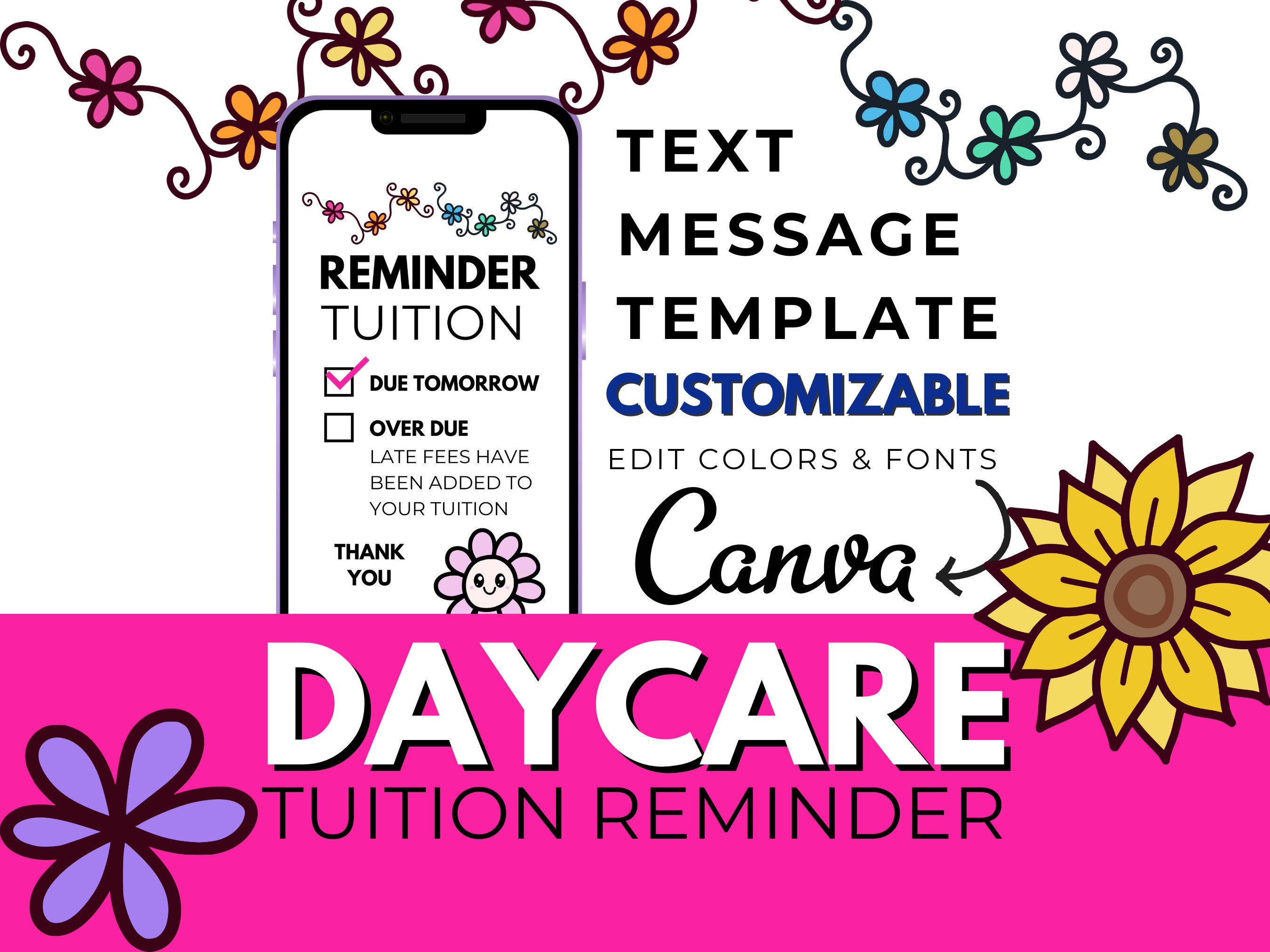 Digital Tuition Reminder Text Message Template, Daycare Digital Notice ...