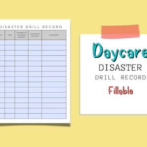 Disaster Drill Record for Daycares | Disaster Drill Template | Emergency Drill Log | Emergency Drill Record For Childcare | Daycare Forms