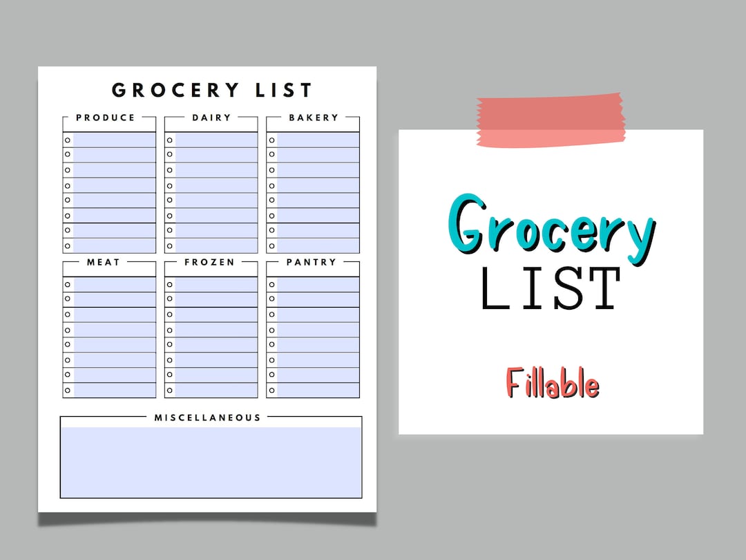 Fillable Grocery List for Daycare Grocery List Shopping List Grocery