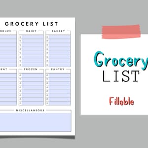 Fillable Grocery List For Daycare | Grocery List | Shopping List | Grocery Checklist | Daycare Menu Planning Printable | Fillable PDF