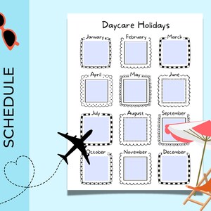 Daycare Holiday Schedule For Parents | Daycare Holidays | Daycare Closed Holidays | Fillable PDF of Daycare Holidays | Daycare Forms
