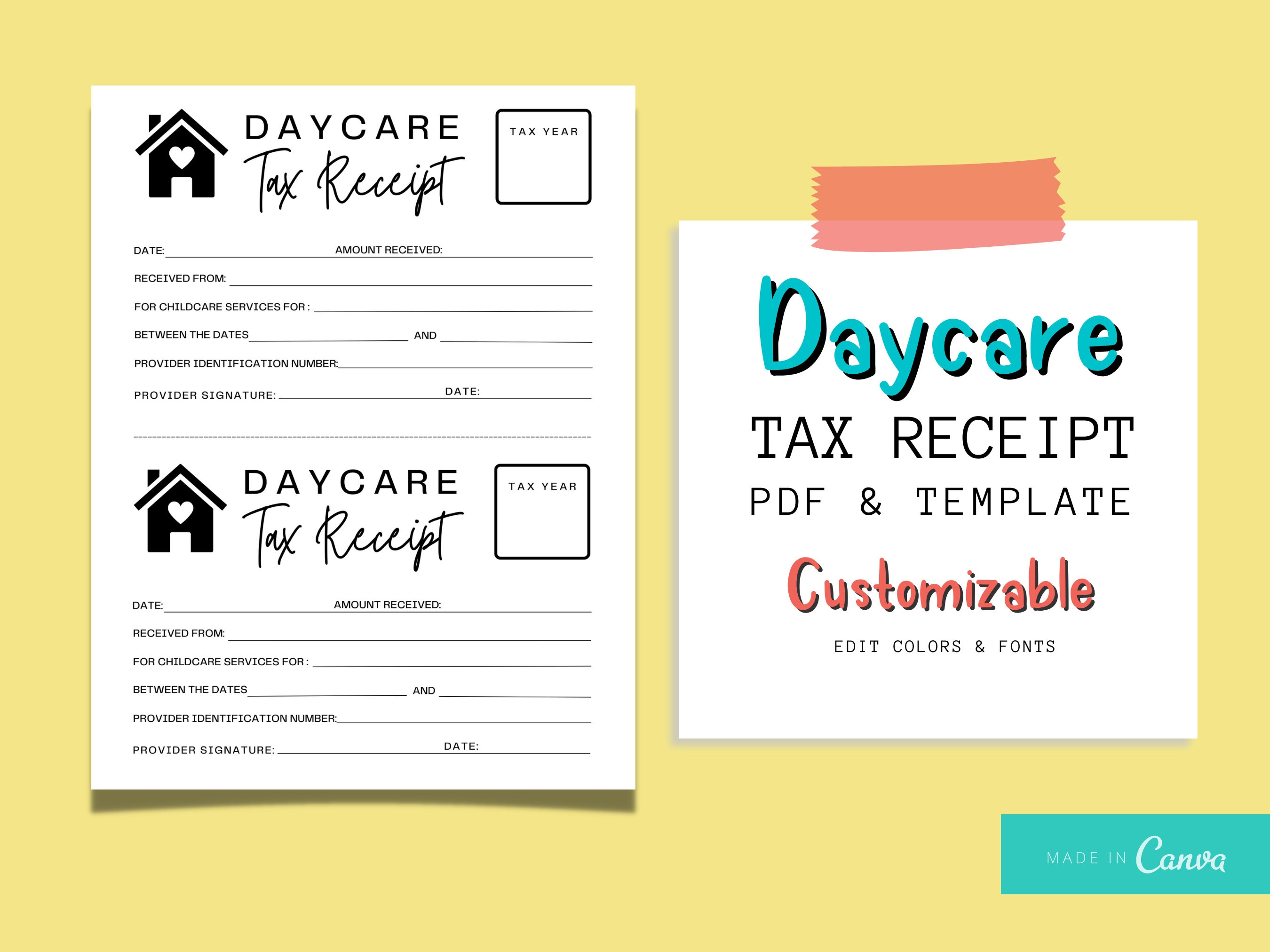 Daycare Receipts Daycare Tax Receipts Daycare Tax Etsy Canada