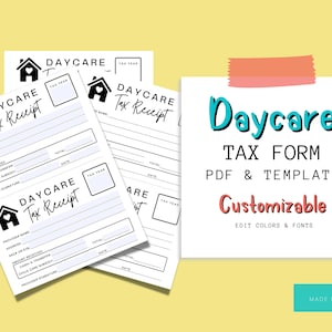 Daycare Tax Form | Daycare Tax Receipt | Daycare Tax Statement | Childcare Receipts | Fillable Tax Receipt | Fillable Form | Childcare Forms