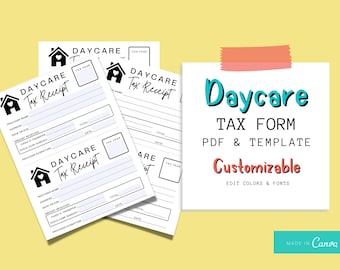 Daycare Tax Form | Daycare Tax Receipt | Daycare Tax Statement | Childcare Receipts | Fillable Tax Receipt | Fillable Form | Childcare Forms