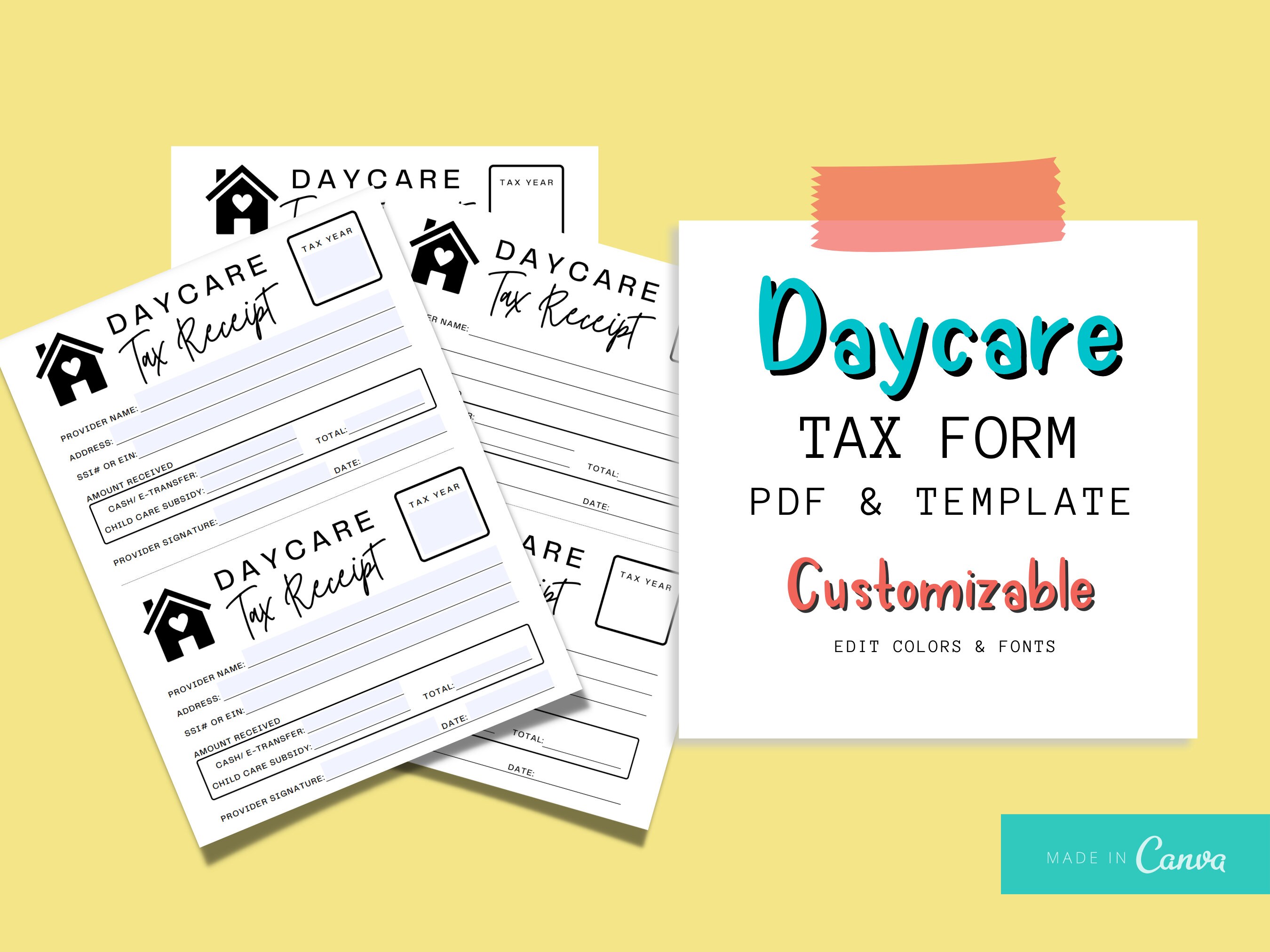 Daycare Tax Form Daycare Tax Receipt Daycare Tax Statement Childcare