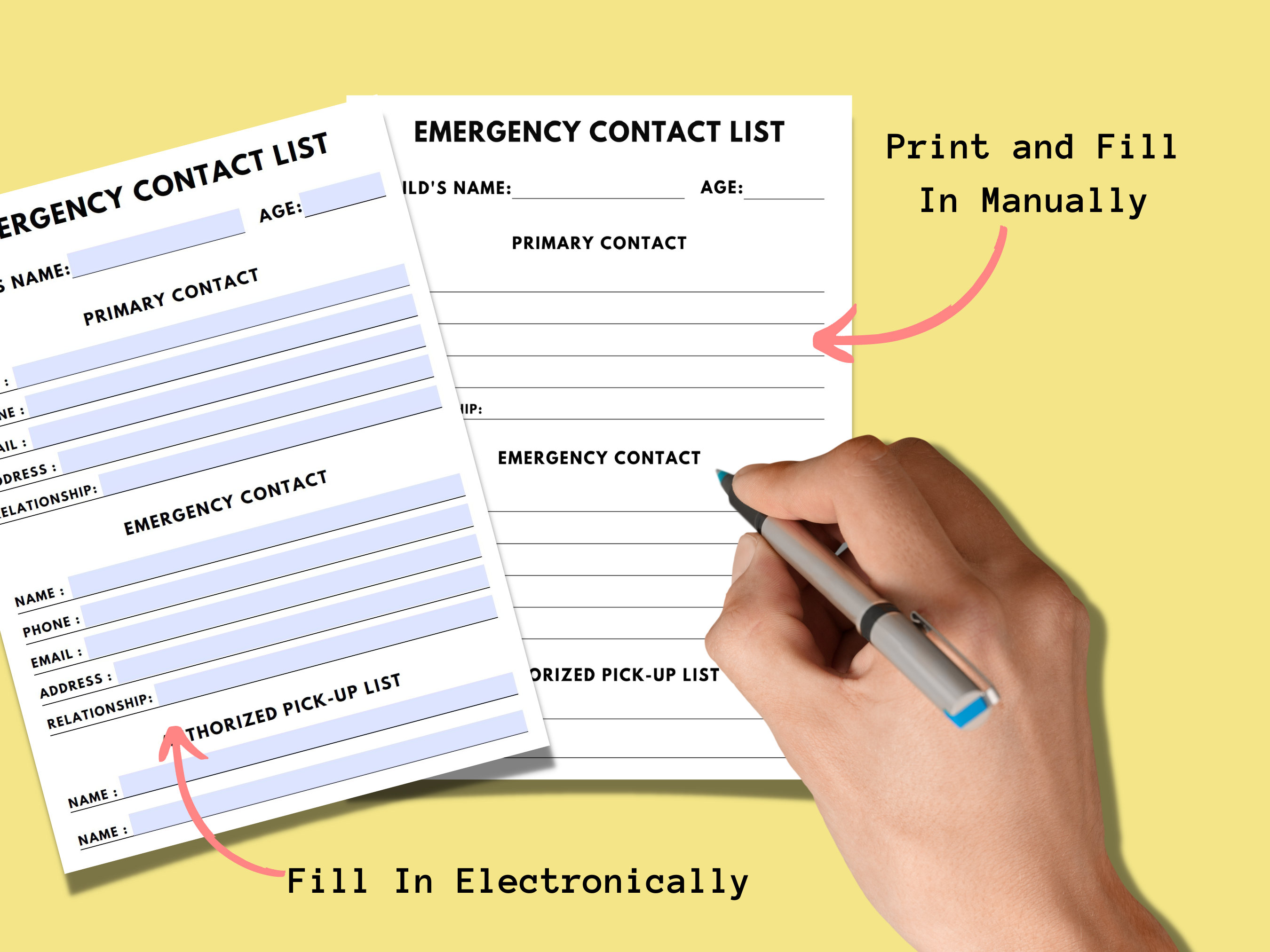 Daycare Emergency Contact Form | Emergency Contact Form for Daycares ...
