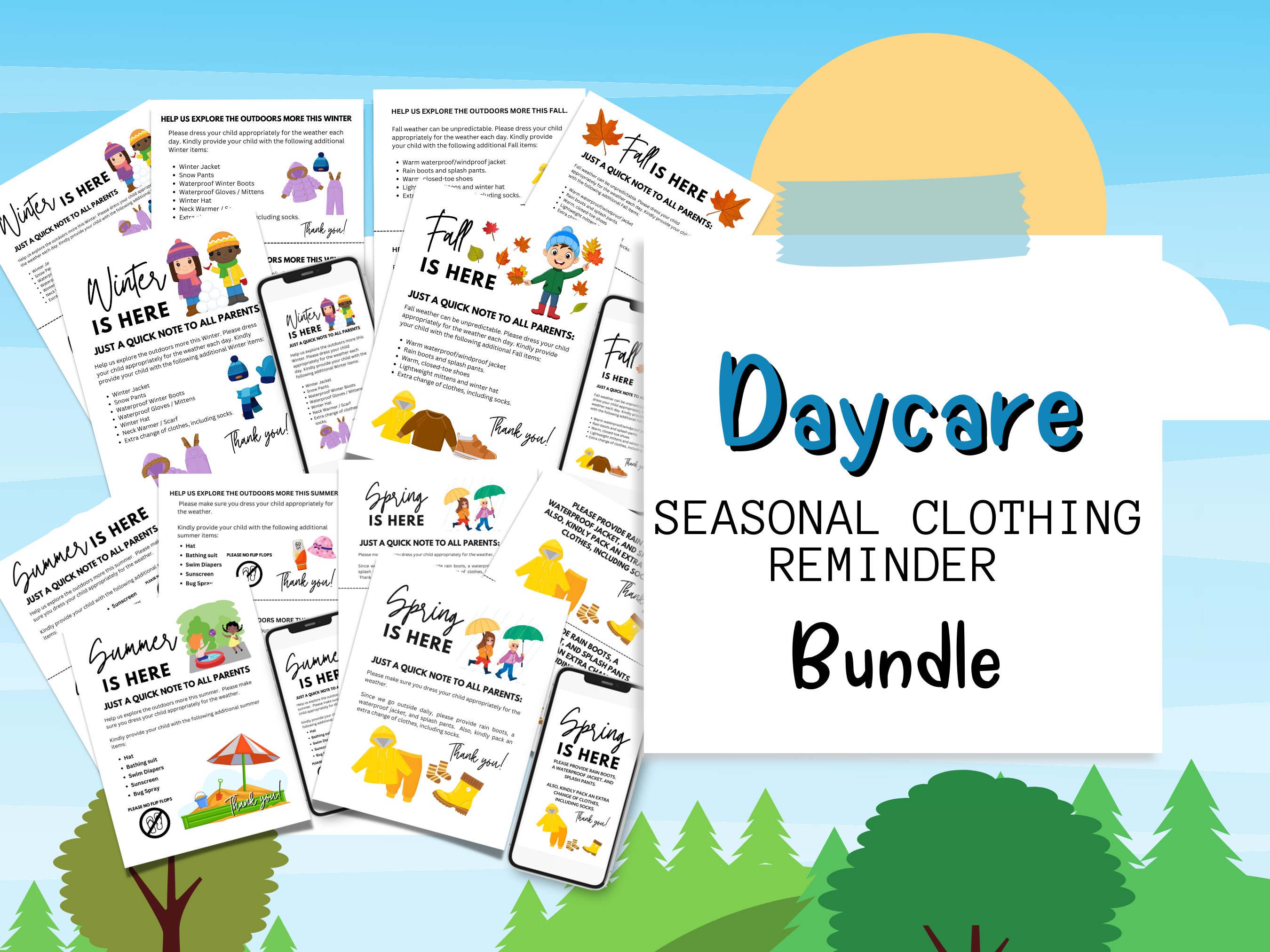 Seasonal Clothing Reminder for Daycares Change of Clothes Slip Reminder
