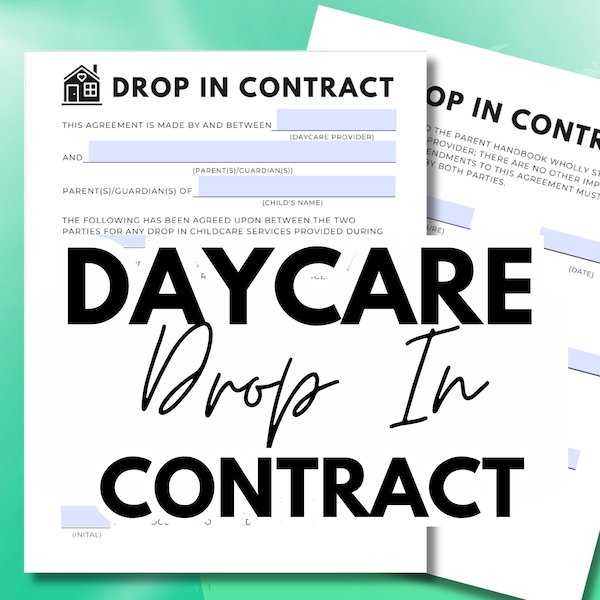 Daycare Drop In Contract | Childcare Contract Template | Temporary Care Agreement | Daycare Forms | Childcare Forms