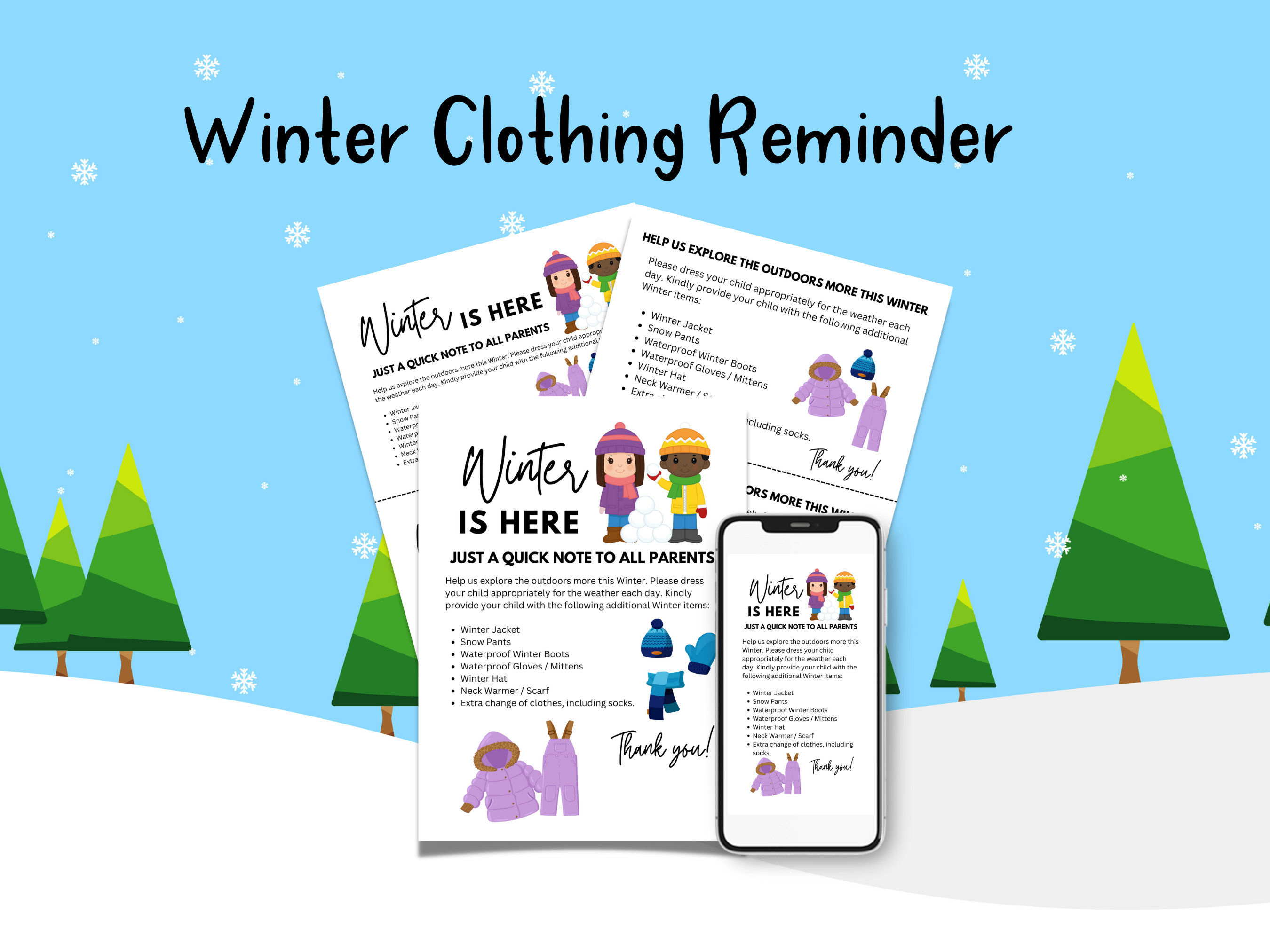 Seasonal Clothing Reminder for Daycares Change of Clothes Slip Reminder
