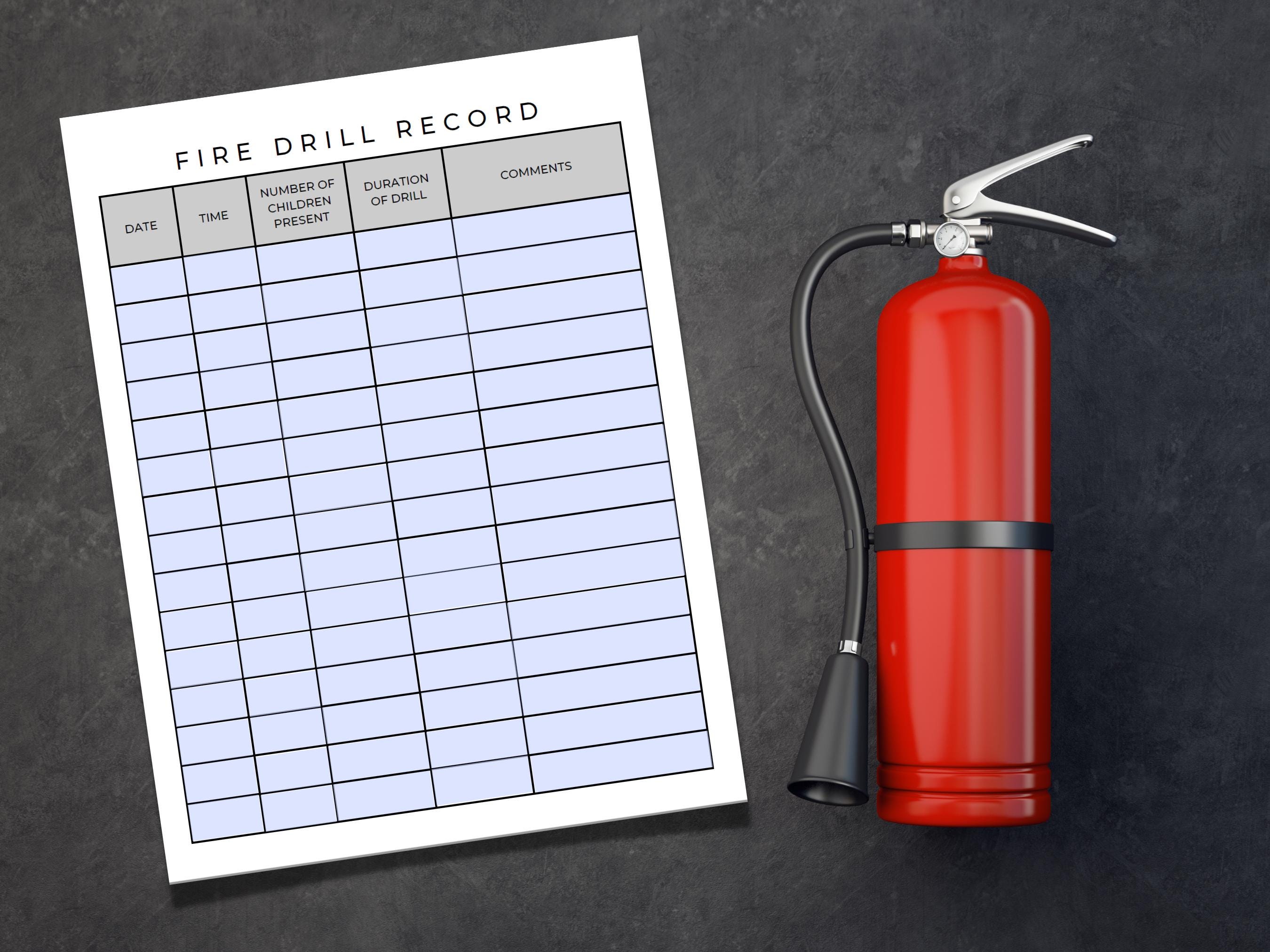 Fire Drill Record – Daycare Safety Log Sheet for Daycare Providers and ...