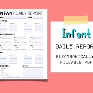 Rapporto giornaliero per neonati per asili nido / Registro giornaliero per neonati / Registro giornaliero per neonati / Registro della tata / Registro della babysitter / Registro della cura del bambino / Monitoraggio del neonato