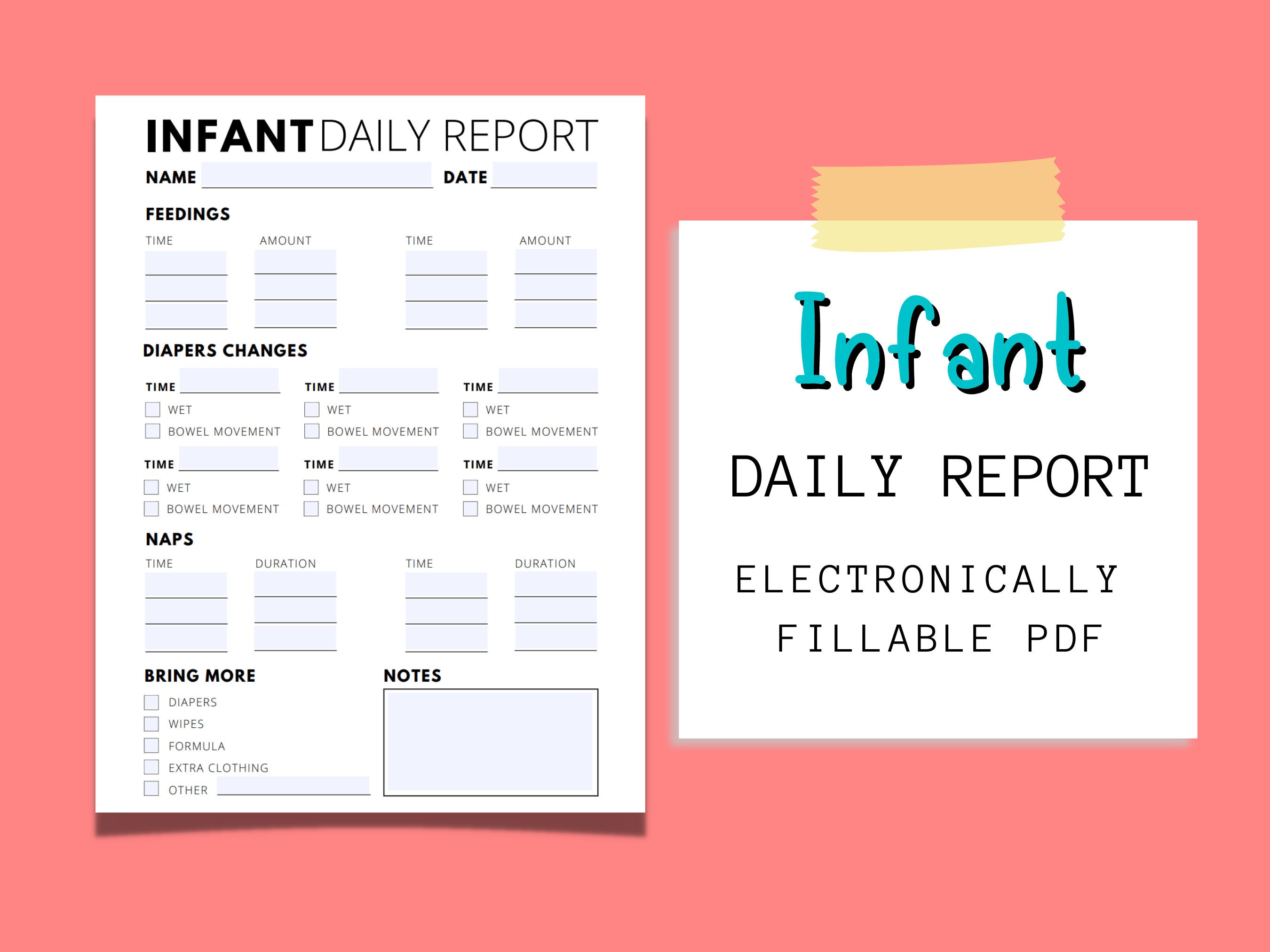 Infant Daily Report for Daycares Infant Daily Tracker Infant Daily Log
