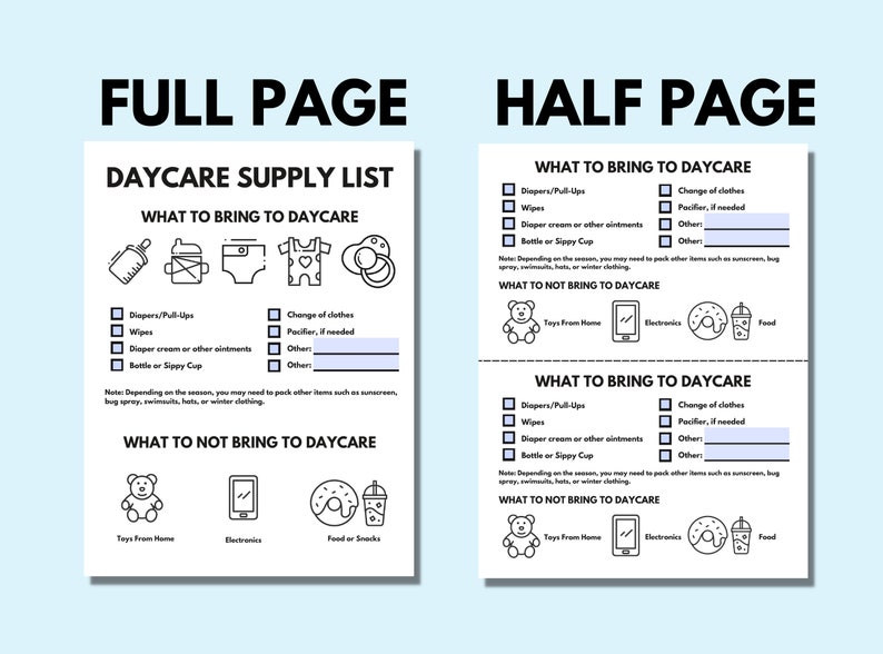 Daycare Supply List for Parents Items Needed for Daycare Childcare
